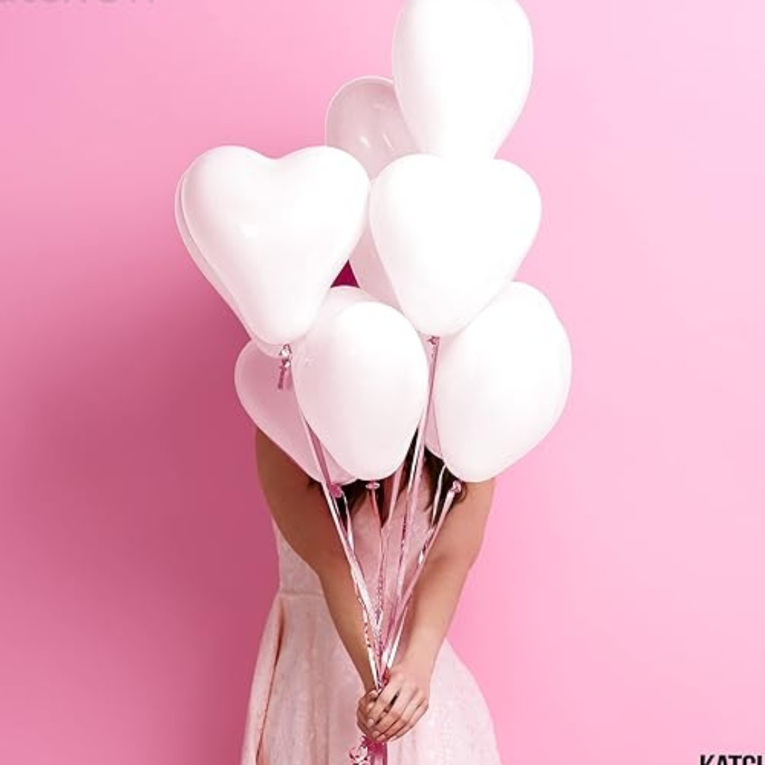 Heart Shape White Latex/ Rubber Balloon - Helium Quality - 15 inches - 6PC