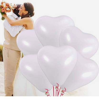 Heart Shape White Latex/ Rubber Balloon - Helium Quality - 15 inches - 6PC