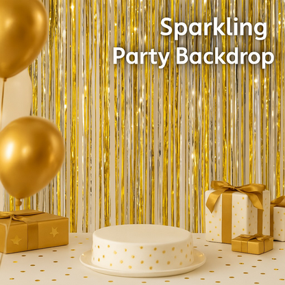 Gold & Silver Dual Tone Foil Curtain - 6FT x 3FT - 1PC