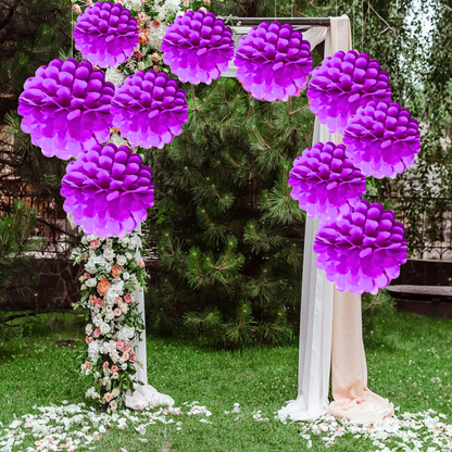 Purple Paper Pom Pom Hangings For Wall Decor -10 Inch -  5PC