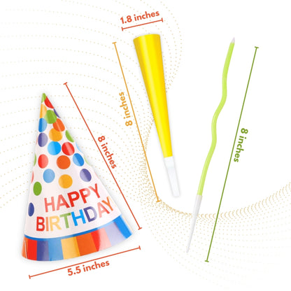 Happy Birthday Hats, Blowouts Party & Candles Combo Set - 20PC