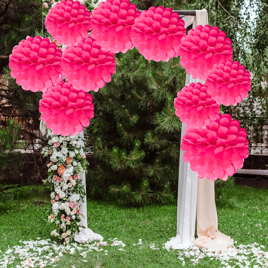 Hot Pink Its My Birthday Paper Pom Pom Hangings For Wall Decor -10 Inch -  5PC