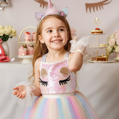 Unicorn Girls Costume w/Hair Band and Wings - Size M - Age 5 to 7