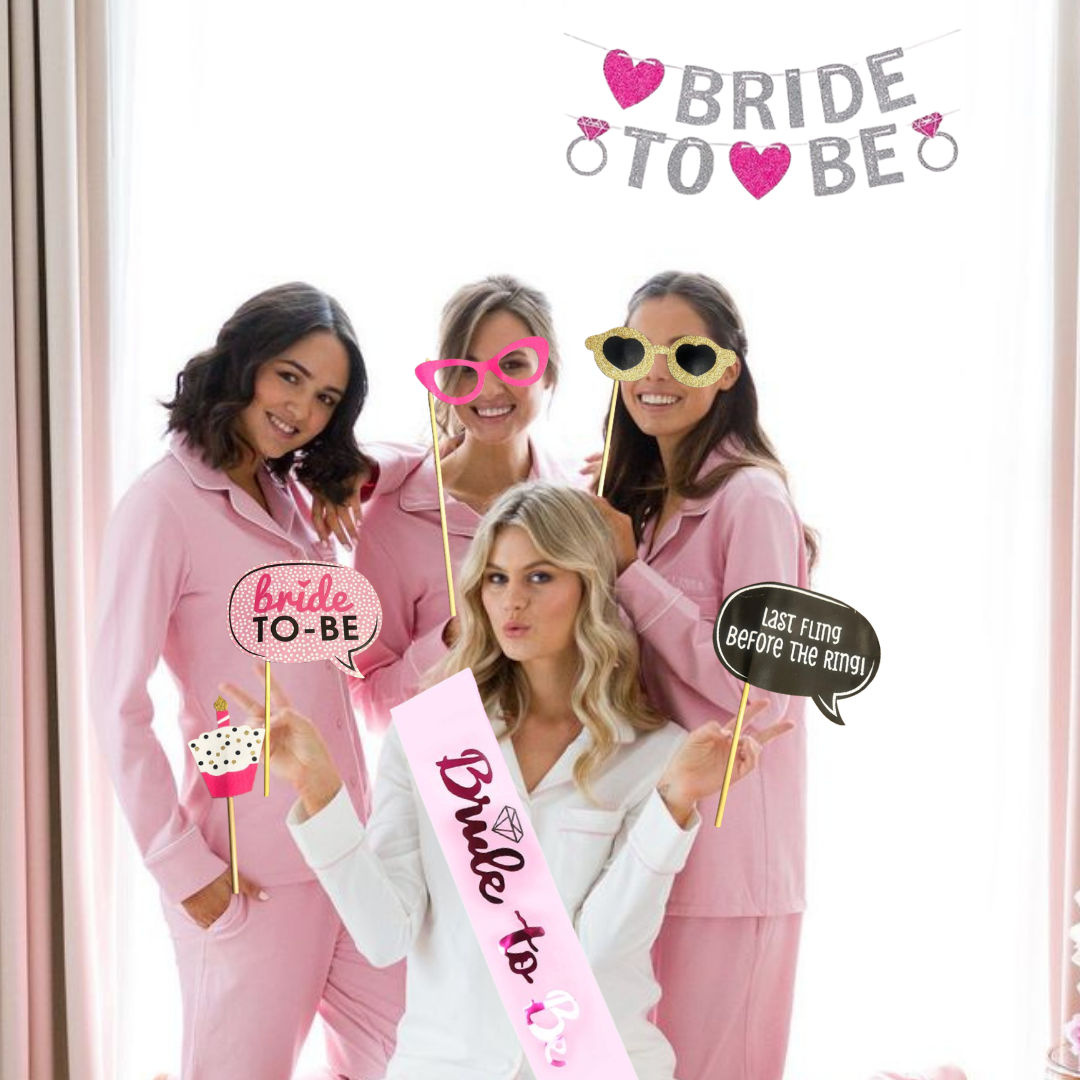 Bride To Be Metallic Pink & Silver Bachellorette Decor Set - 38PC