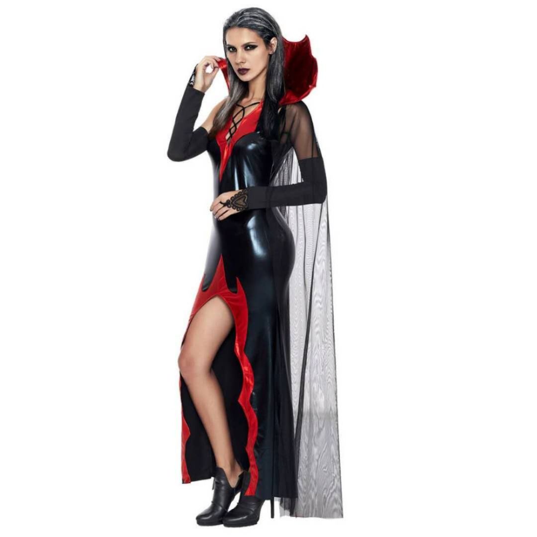 Devilish Diva Black & Red Stretchable Costume w/Cape, Gloves and Neck Choker