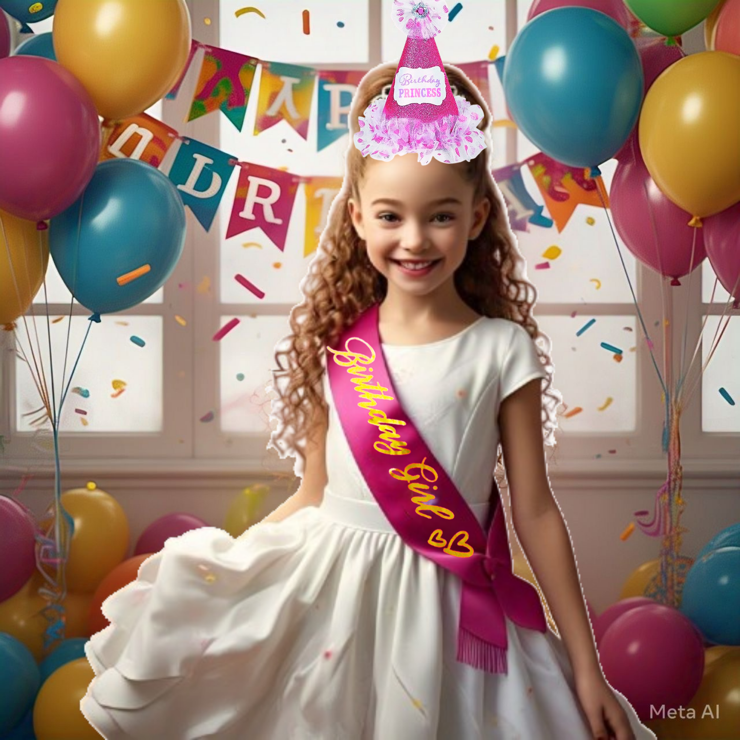 Hot Pink Happy Birthday Cap w/ Tassel & Sash Combo for Girls  - 2PC