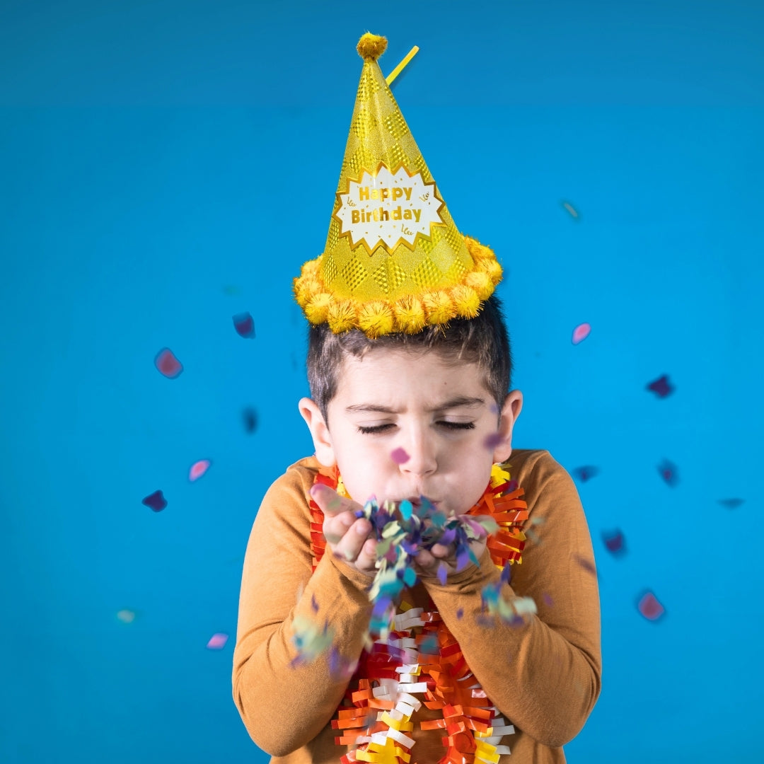 Happy Birthday Party Hats w/ Shiny Checkered Print & Pom Pom - 2PC