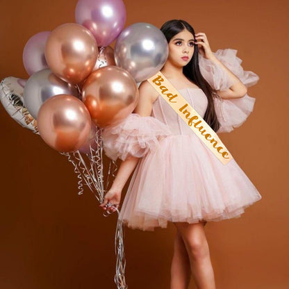 Bachelorette Pink Satin Sash Set w/ Glossy Text - 6PC
