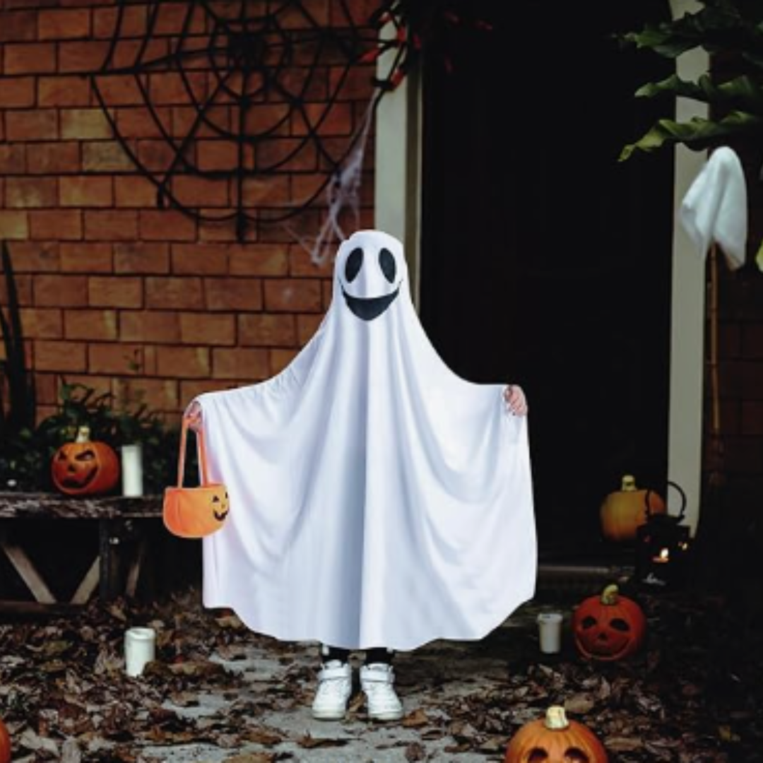 White Ghost Poncho for Kids Theme Party - Size S - Age 3 to 5