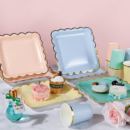Yellow Party Tableware Combo with Plates, Tissues, Cups, Spoons and Forks - 64PC - Serves Upto 10 Pax