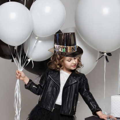 Happy New Year Black Hat w/Silver Text Print - 1PC