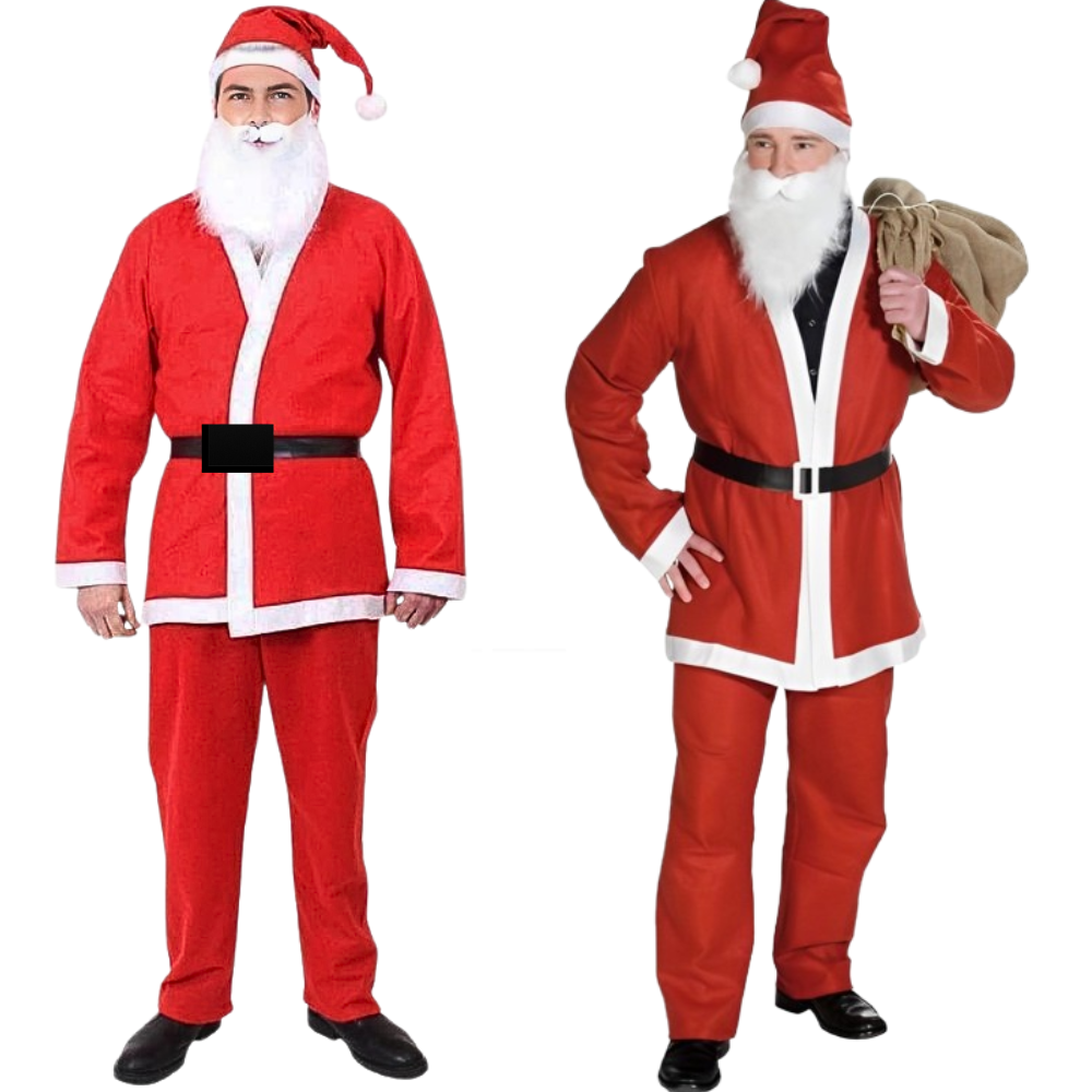 Santa Costume w/ Beard, Belt & Pouch for Christmas/ Theme Party for Adults