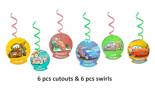 Cars Theme Party Swirl Decoration for Hanging Decor - 12PC