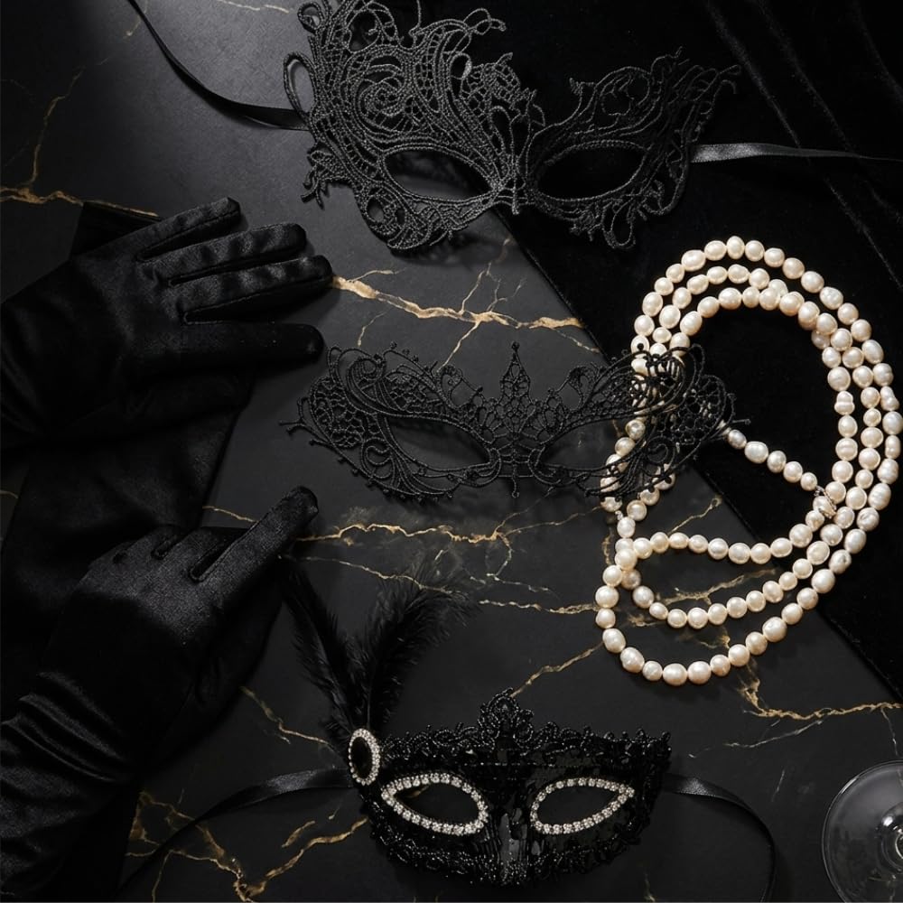 3 Pcs Party Masks Set - Lace Eye Mask & Masquerade Masks for Men & Women