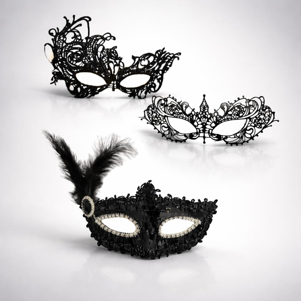 3 Pcs Party Masks Set - Lace Eye Mask & Masquerade Masks for Men & Women