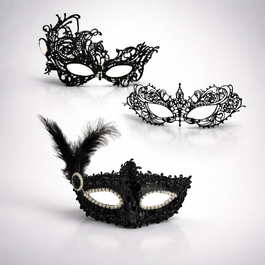 3 Pcs Party Masks Set - Lace Eye Mask & Masquerade Masks for Men & Women