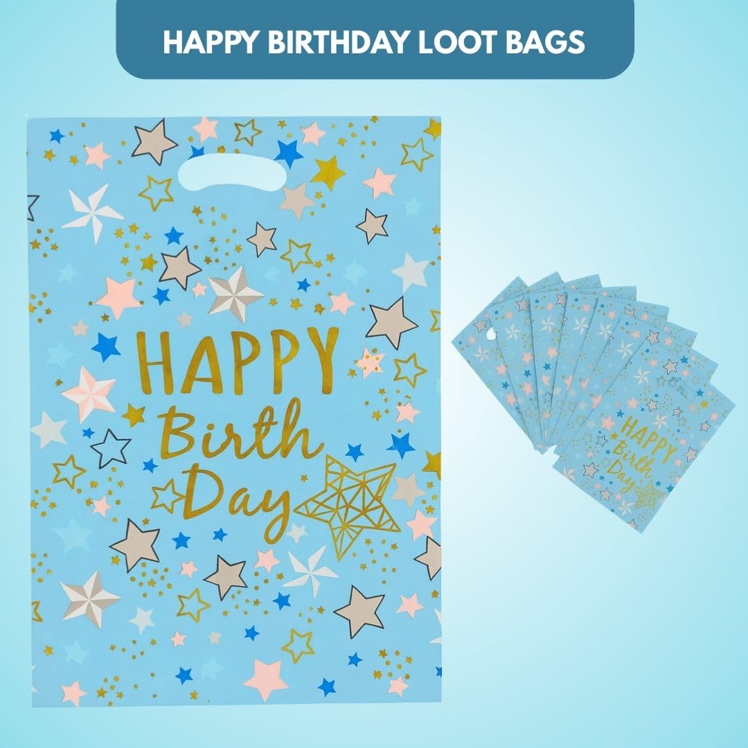 Happy Birthday Stary Affairs Aluminium Film Blue Loot Bags Pack of 20