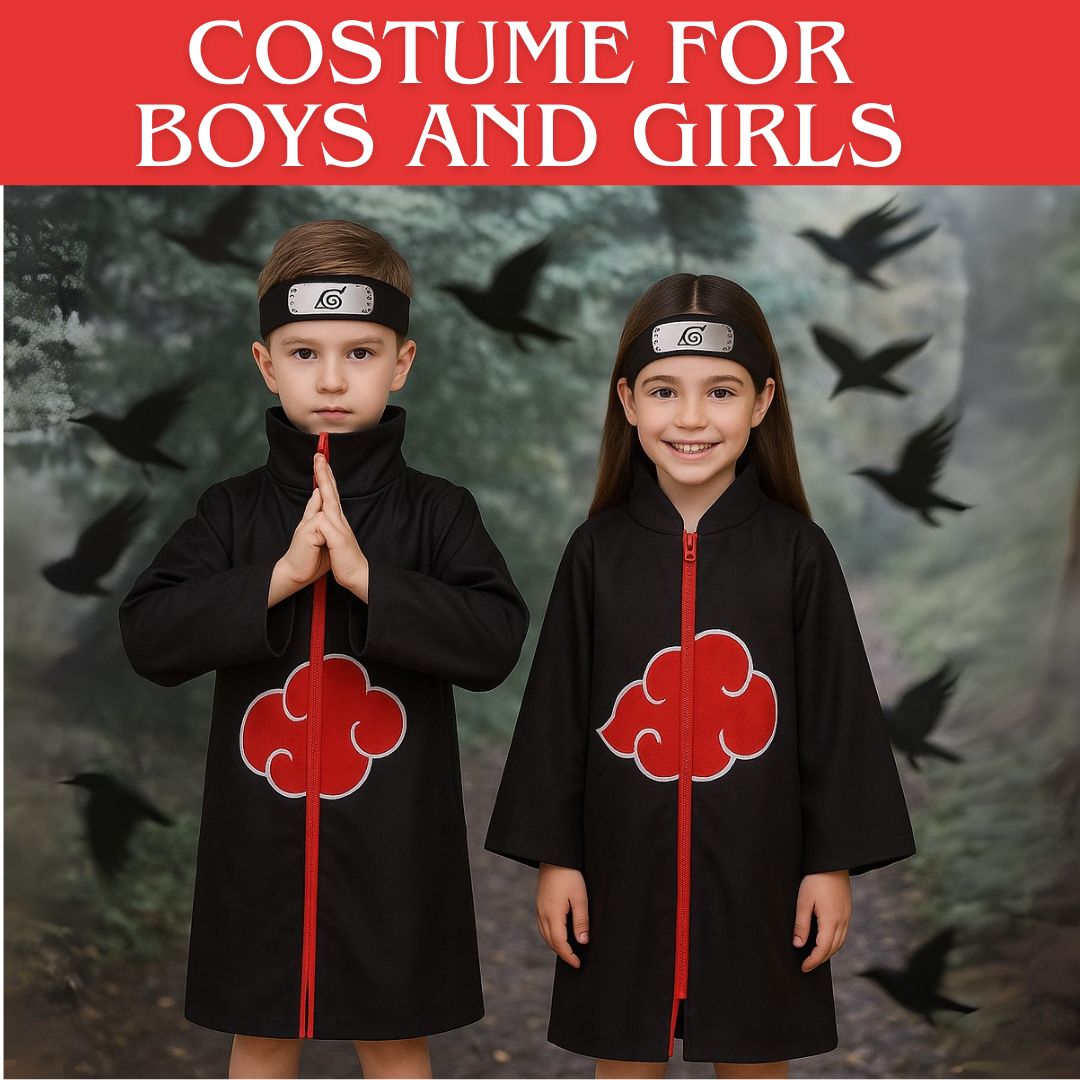Uchiha Itachi Akatsuki Anime Costume - Medium - Set Of 2PC - Age 5 to 7 Years