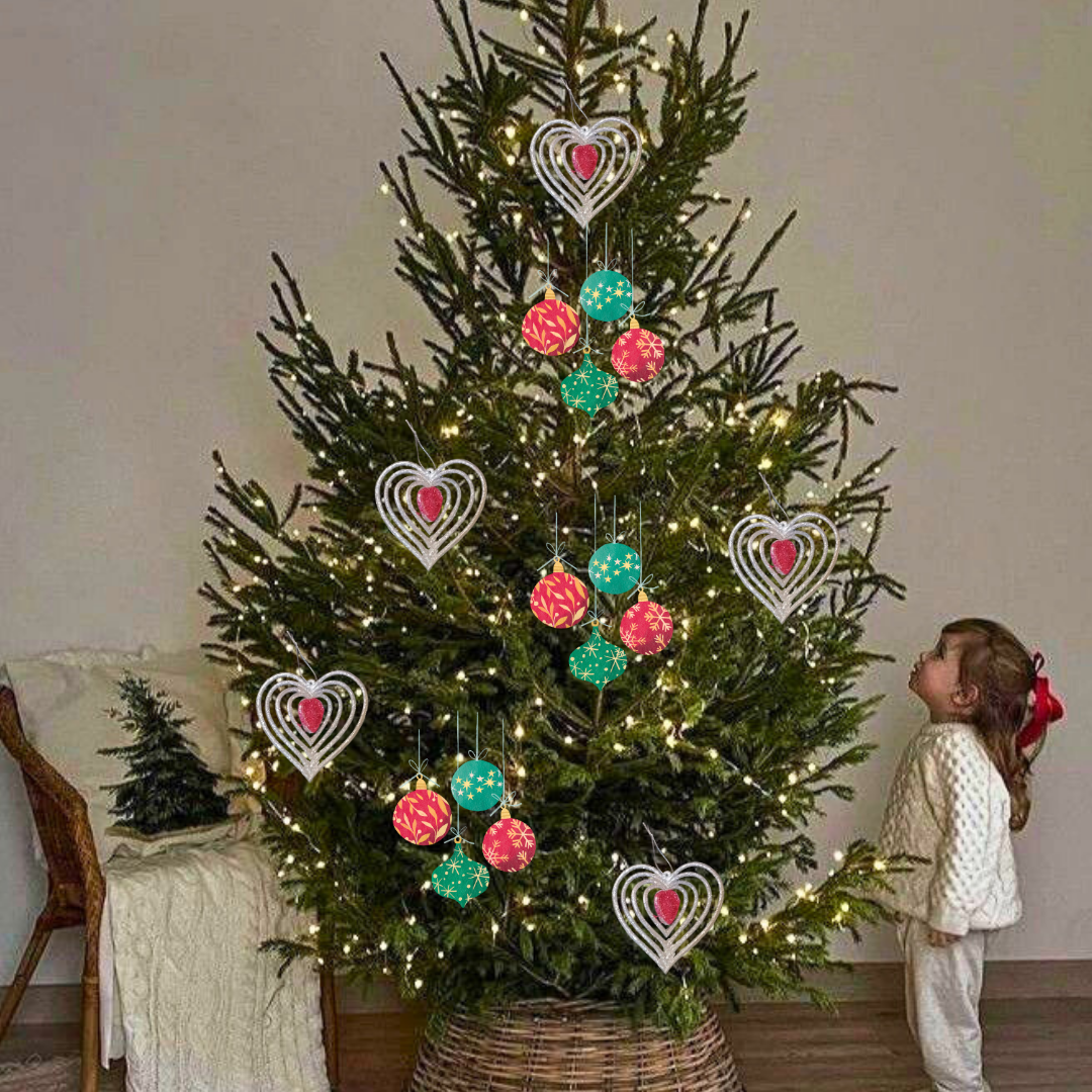 CTO 3D Silver & Pink Heart Hanging Christmas Decorations - 2pc