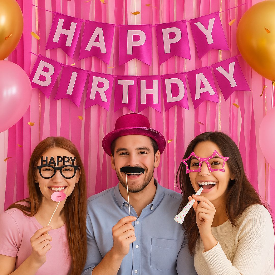 Metallic Pink Happy Birthday Banner - 1PC