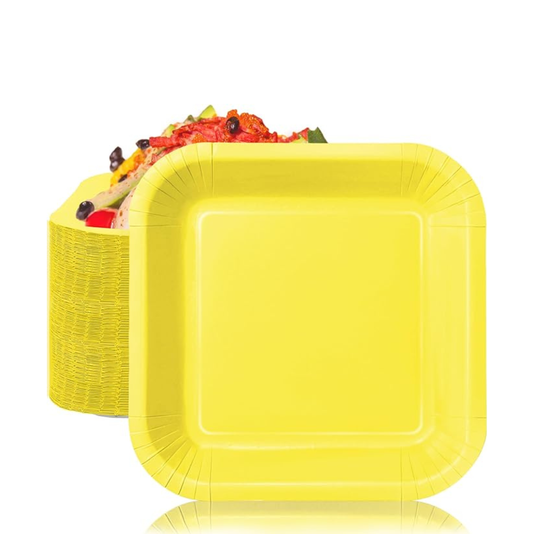 Yellow Solid Square Paper Plates - 9 inches - 8PC