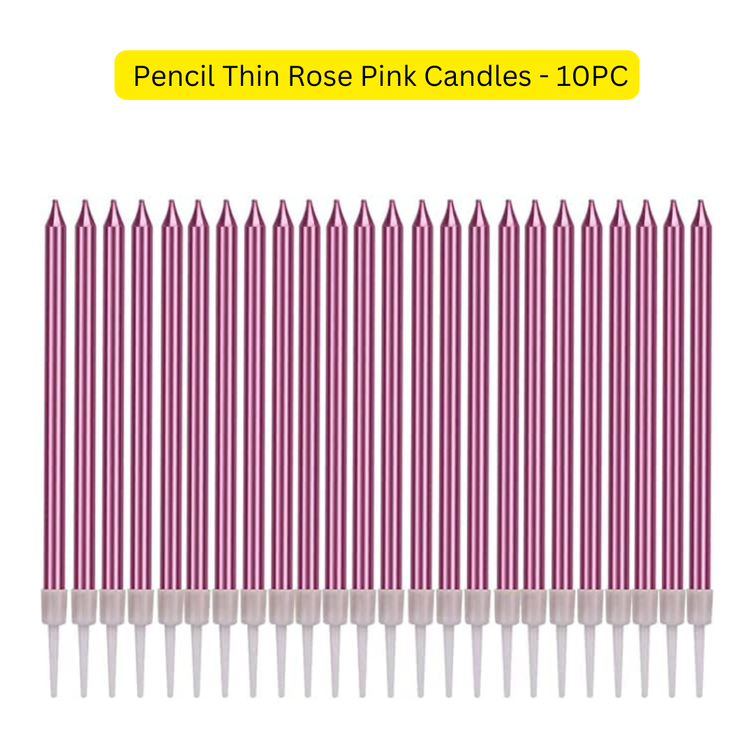 Pencil Thin Rose Pink Candles - 10PC