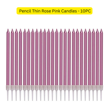 Pencil Thin Rose Pink Candles - 10PC