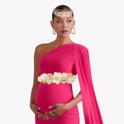 Mom To Be Crown with Pink & Silver Rhinestone and Floral Waistband Combo - Set of 2PC