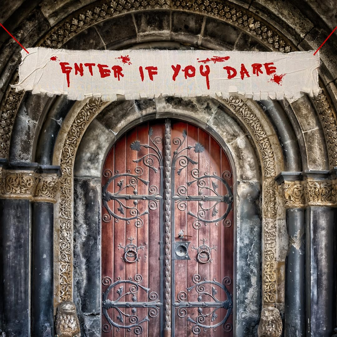 Enter if you Dare Welcome paper banner in Jute Finish - Approx. 4 FT