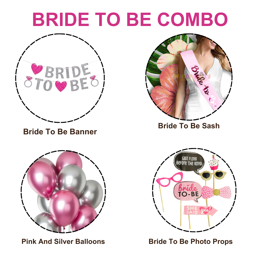 Bride To Be Metallic Pink & Silver Bachellorette Decor Set - 38PC