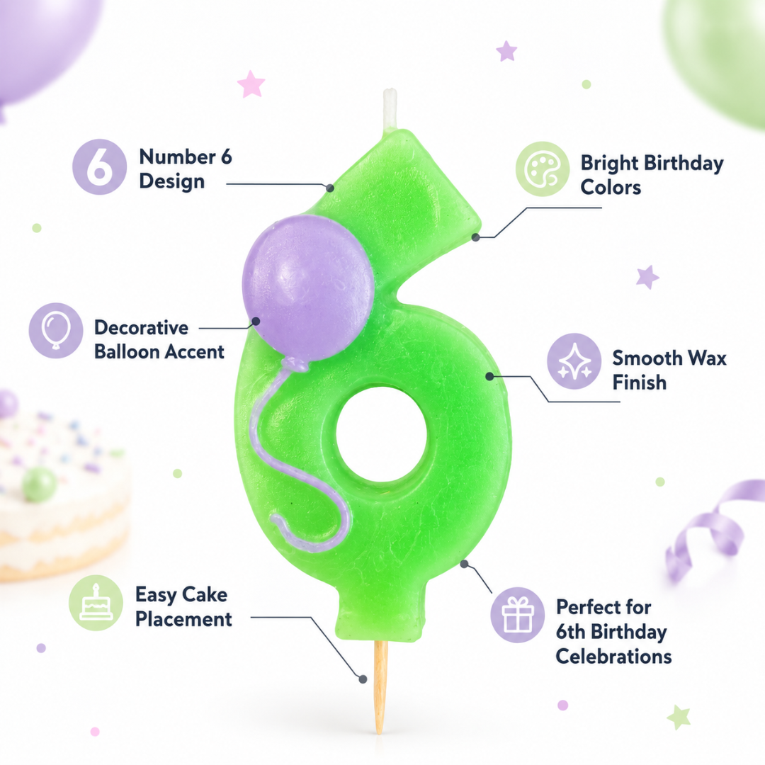 Number 6 Green Birthday Cake Candle