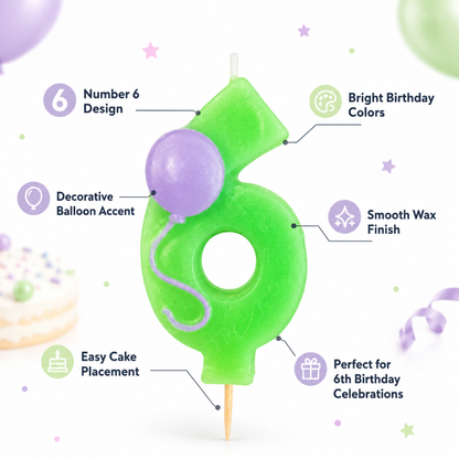 Number 6 Green Birthday Cake Candle