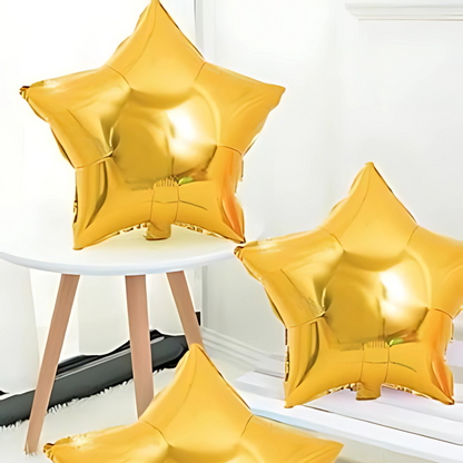 Gold Star Shaped Foil Balloon - Helium Quality - 18 inches - 4PC