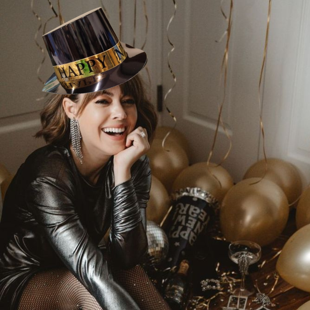 Happy New Year Black Hat w/Golden Text Print - 1PC