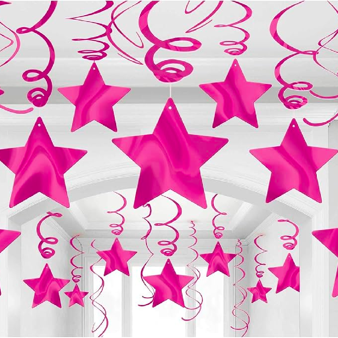 Hot Pink Star Swirl Decoration - 15CT