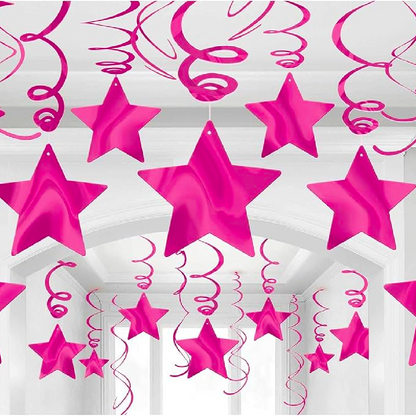 Hot Pink Star Swirl Decoration - 15CT