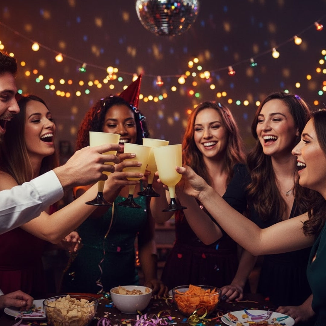 Golden Disposable Wine Glaases - 6Pc