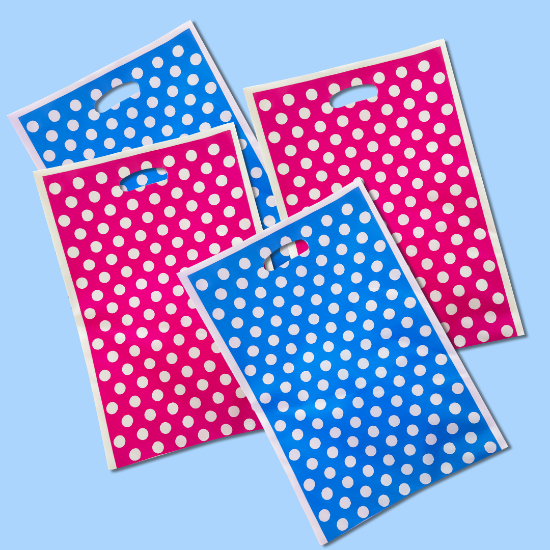 Loot Bags Pink & Blue w/ Polka Dots for Party Favours - 10PC