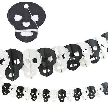 Black & White Skull Garland For Wall Hanging Decor- Over 10 Ft - 1PC