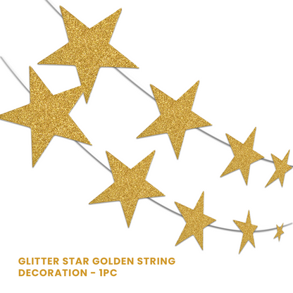 Golden Glitter Star String Decoration - 9FT - 1PC