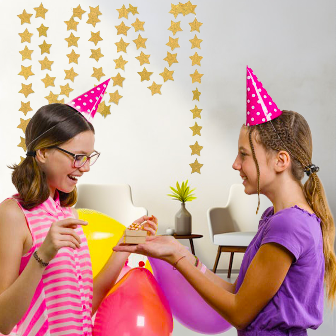 Golden Glitter Star String Decoration - 9FT - 1PC