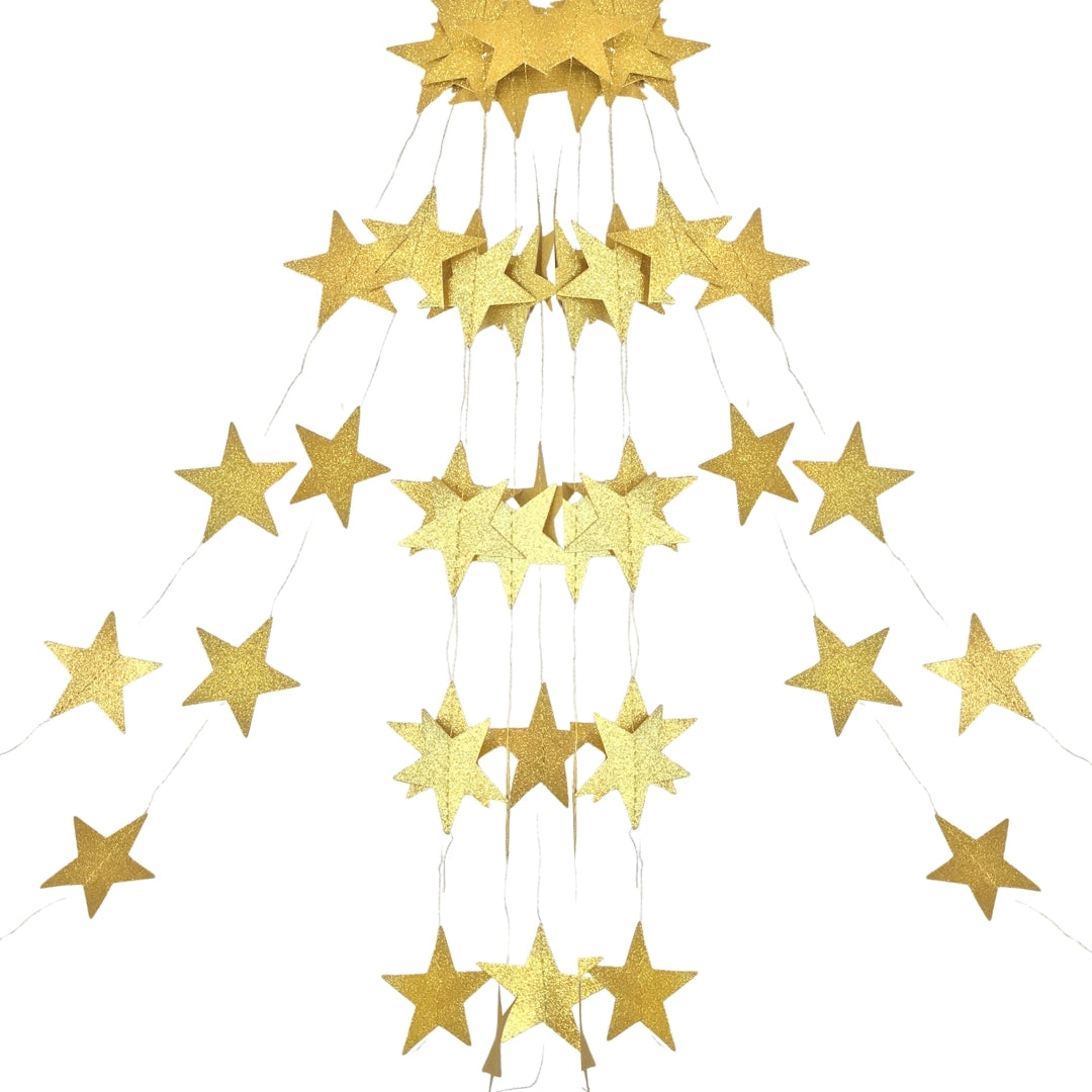 Golden Glitter Star String Decoration - 9FT - 1PC