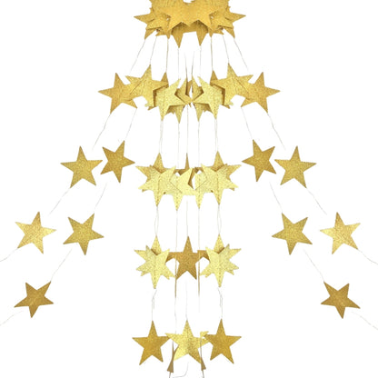 Golden Glitter Star String Decoration - 9FT - 1PC