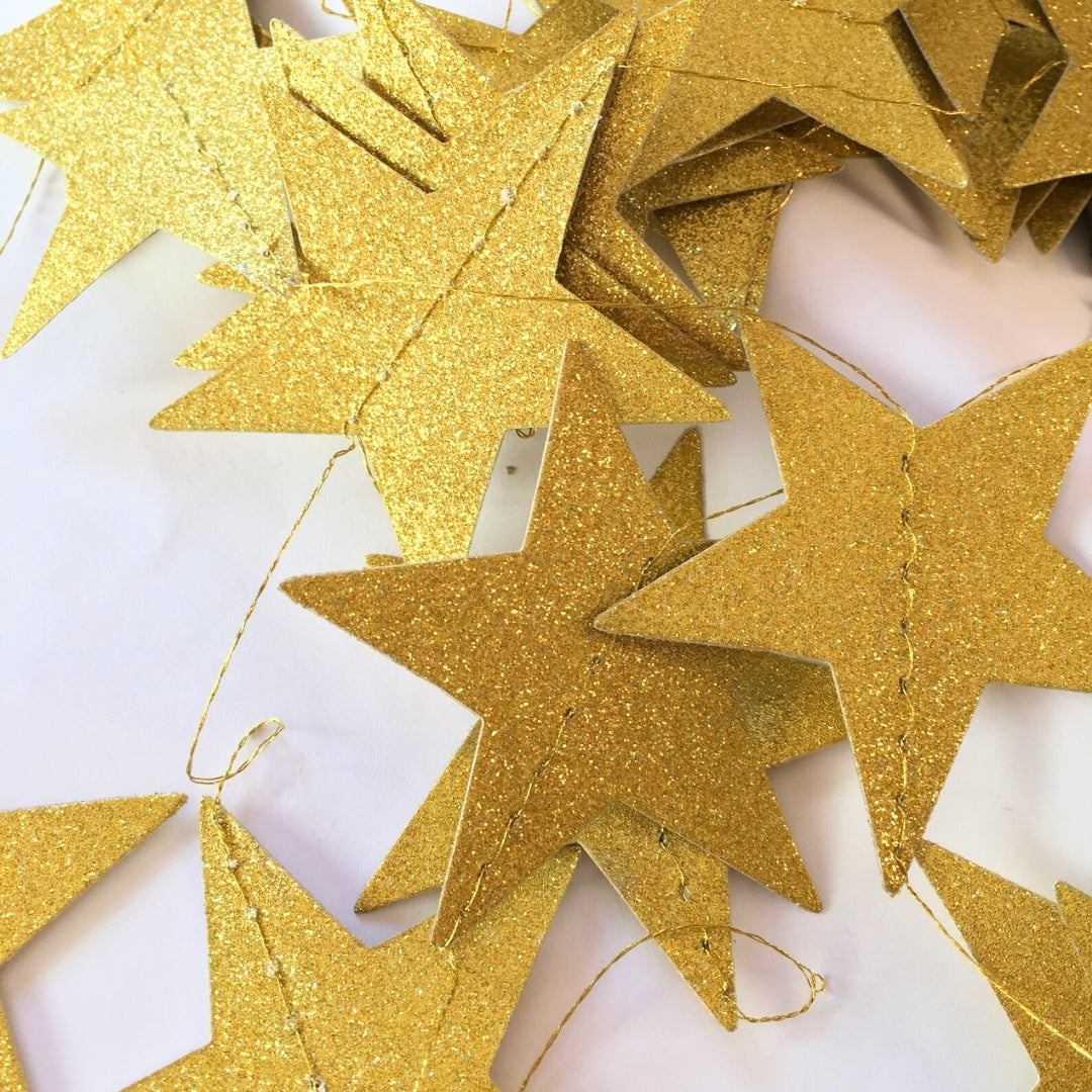 Golden Glitter Star String Decoration - 9FT - 1PC