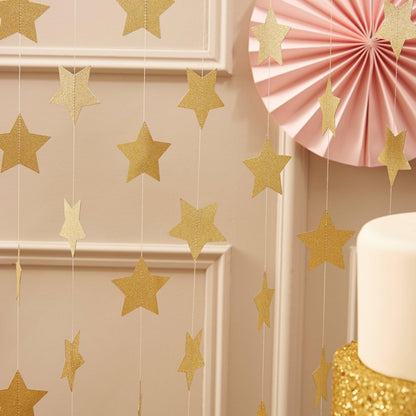 Golden Glitter Star String Decoration - 9FT - 1PC