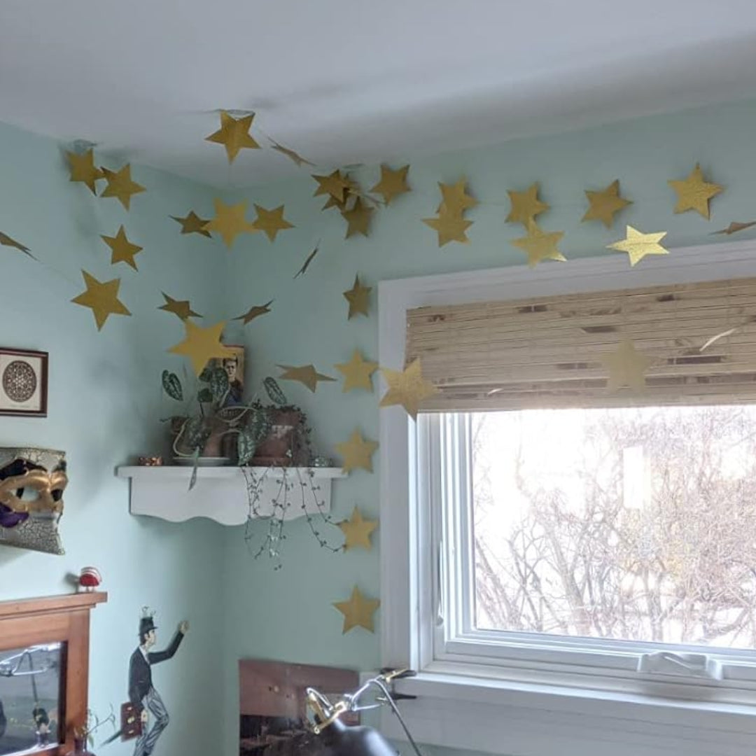 Golden Glitter Star String Decoration - 9FT - 1PC