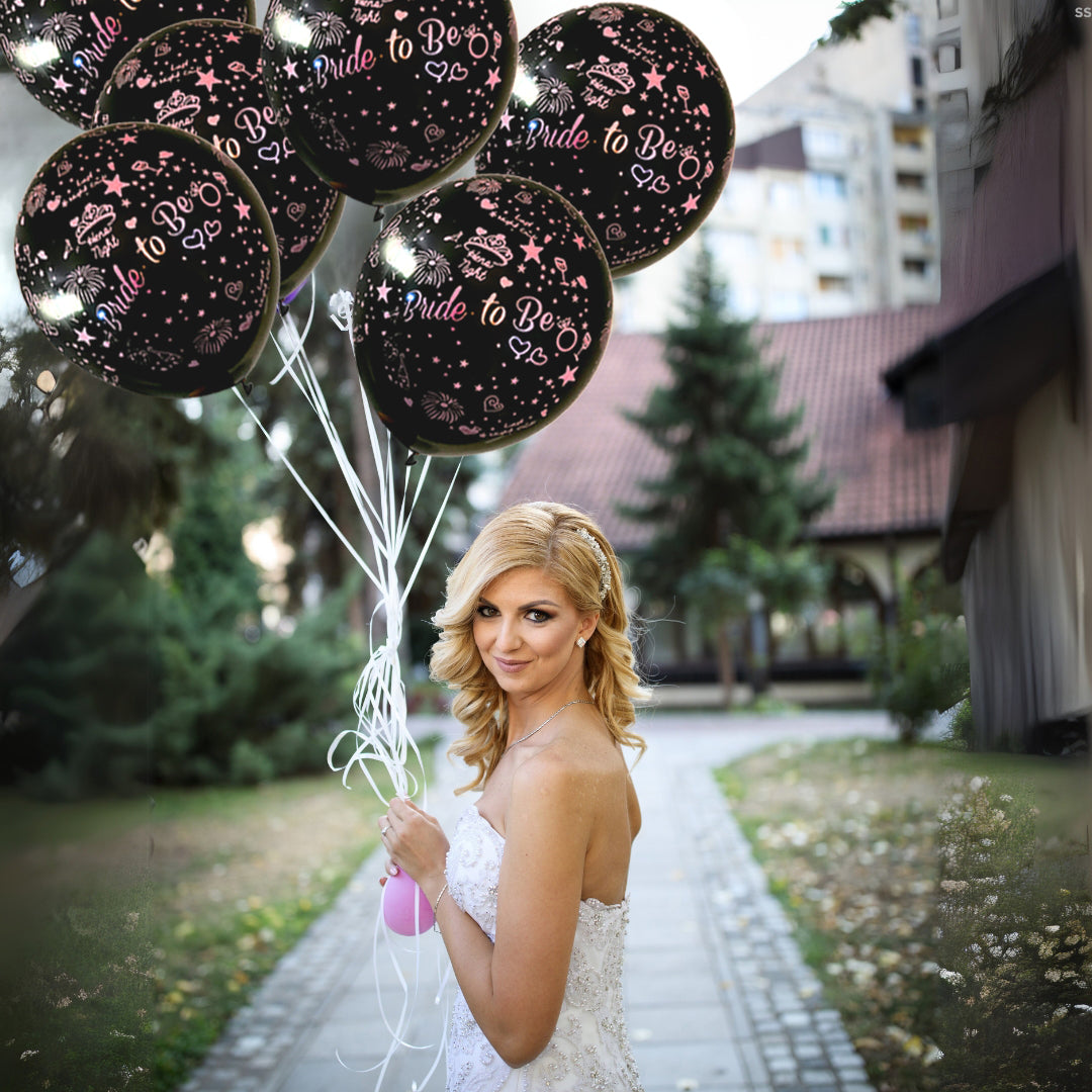 Bride To Be Black Latex/Rubber Balloons with Hen Party Prints - Helium Quality - 12 inches - 10PC
