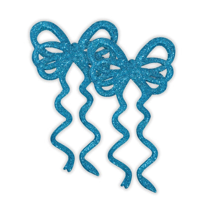 Fancy Blue Glitter Christmas Bows For Hanging Decor -  6 PC