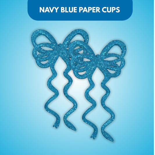 Fancy Blue Glitter Christmas Bows For Hanging Decor -  6 PC