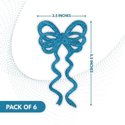 Fancy Blue Glitter Christmas Bows For Hanging Decor -  6 PC